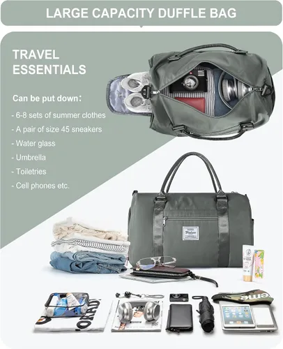 Vista 6 de Bolsa de lona de viaje, bolsas de fin de semana para mujeres y hombres, bolsa de transporte durante la noche, bolsa de hospital, bolsa de gimnasio