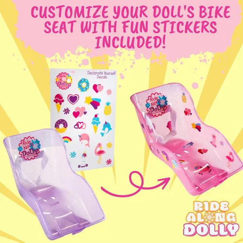Vista 4 de Ride Along Dolly Asiento de bicicleta y casco para muñecas de 18 pulgadas (rosa) - Accesorio de accesorio para bicicleta de muñeca con calcomanías