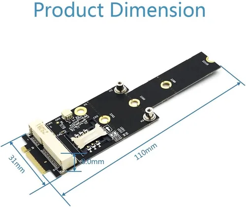 Vista 3 de HLT Mini PCI-E a M.2 (NGFF) Key M Adaptador con ranura para tarjeta SIM