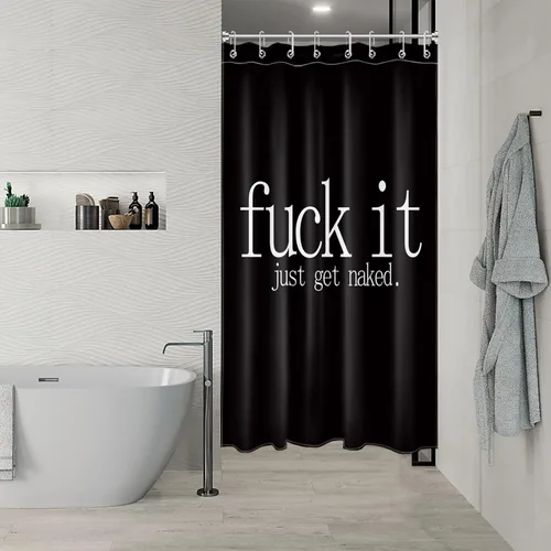 Vista 4 de LB Fuck It Get Naked - Cortina de ducha pequeña de 48 x 68 pulgadas, forro de cortina de ducha en blanco y negro, cortina de ducha estrecha