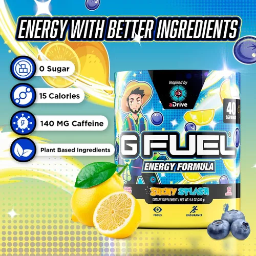 Vista 2 de G Fuel aDrive - Polvo de bebida energética, mezcla de cafeína preentrenamiento para juegos, sin azúcar, aminoácidos para el enfoque, vitaminas +