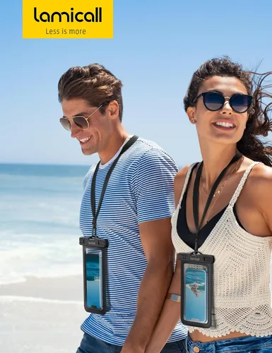 Vista 3 de Lamicall - Funda impermeable para teléfono, paquete de 2, IPX8, resistente al agua Beach & Cruise Essentials, Touch Screen, for iPhone 17 16 15 14