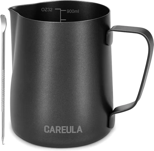 Vista 10 de Jarra de espuma de leche, taza espumadora de leche de acero inoxidable de 12 onzas, jarra de vapor para barra de café, capuchino, accesorios para A0