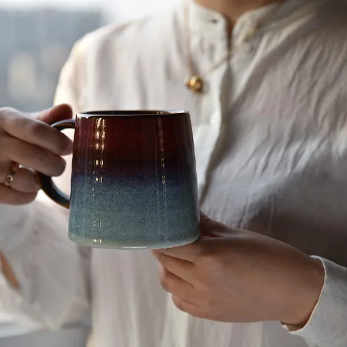 Vista 6 de Taza de café grande de cerámica, taza de té para oficina y hogar, tazas de café de cerámica hechas a mano, 16.5 onzas, aptas para lavavajillas