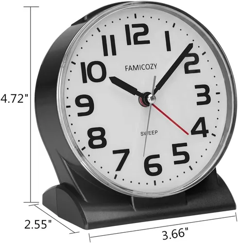 Vista 7 de FAMICOZY Reloj despertador analógico sin tictac de 4.5 pulgadas, silencioso, legible para personas mayores, fácil de configurar, alarma de aumento