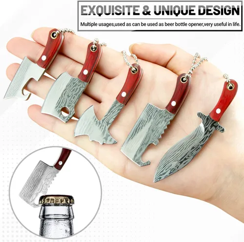 Vista 9 de 5 piezas de mini cuchillo llavero, cuchillos de bolsillo pequeños de chef, lindo colgante de bolsillo pequeño con funda, abridor de paquete