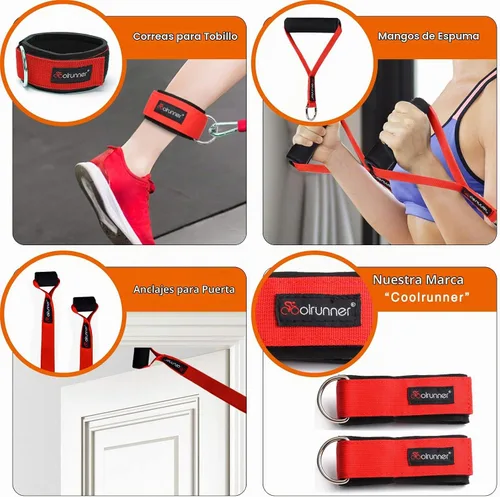 Vista 6 de Coolrunner Juego de 14 bandas de resistencia, tubos de ejercicio, bandas de entrenamiento de 20 libras a 40 libras con asas, fundas protectoras