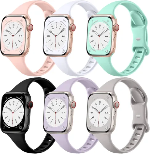 Vista 10 de Lerobo Paquete de 6 correas deportivas de silicona compatibles con Apple Watch Series 7, 8, SE, 6, 5, 4, 3, 2, 1