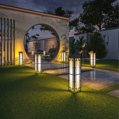 Vista 5 de Luces de poste al aire libre, luz eléctrica enchufable para césped, impermeable, luz de jardín al aire libre, luz LED simple de acero inoxidable