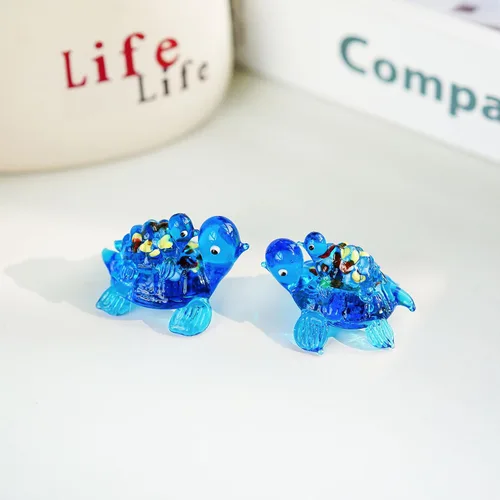 Vista 3 de HDCRYSTALGIFTS Figuras de tortuga marina de vidrio soplado de 2.5 pulgadas, regalo para mujeres, colección de animales marinos de vidrio hecho a
