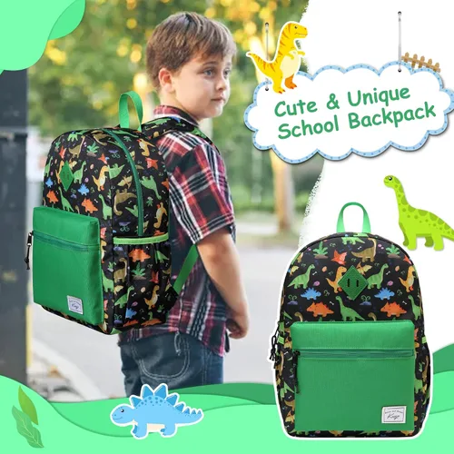 Vista 6 de Kasqo Mochila infantil para niños y niñas, mochila escolar de jardín de Dinosaurio Negro