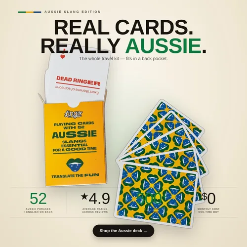 Vista 5 de Lingo Juego de cartas australianas 52 expresiones y frases australianas divertidas Divertido juego de cartas regalo para expatriados