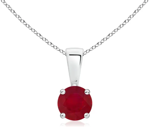 Vista 15 de Angara Round Ruby Solitaire Necklace in Sterling Silver A-Good