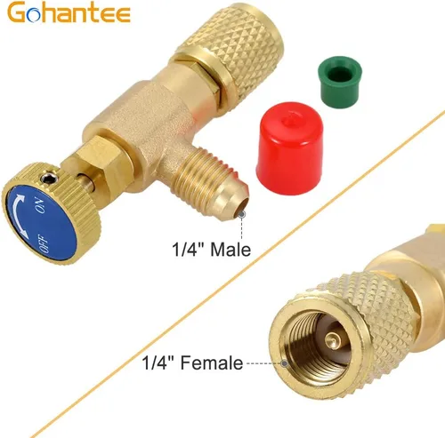 Vista 2 de R12 R22 Válvula de carga de refrigerante, 1/4 "macho a 1/4 "hembra adaptador de seguridad válvula de bola de control de flujo para colector de aire