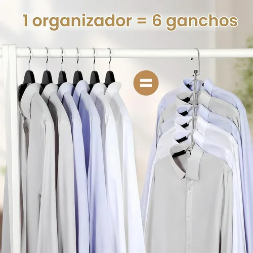 Vista 4 de TOPIA HANGER Percha para Ropa que Ahorra Espacio, Perchas de 6 Niveles para Camisas y Abrigos que Ahorran Espacio Sin Protuberancia en los Hombros