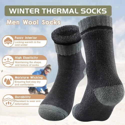 Vista 4 de Yeblues 4 pares de calcetines de lana merino para hombre, calcetines gruesos y cálidos de lana de invierno, calcetines térmicos súper suaves