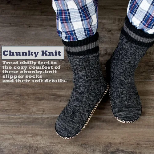 Vista 2 de Cozylook Calcetines tipo pantufla para hombre, con forro polar, suela antideslizante, para invierno, suaves, gruesas, acogedoras, cálidas, peludas