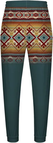 Vista 4 de Pantalones deportivos con estampado de estilo étnico occidental para hombre, pantalones con cordón elástico en la cintura y cordón, pantalones harén
