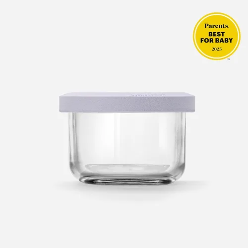 Vista 2 de Comotomo Recipientes de vidrio para almacenamiento de alimentos para bebés, tarros de 4 onzas con tapas de silicona, vasos herméticos