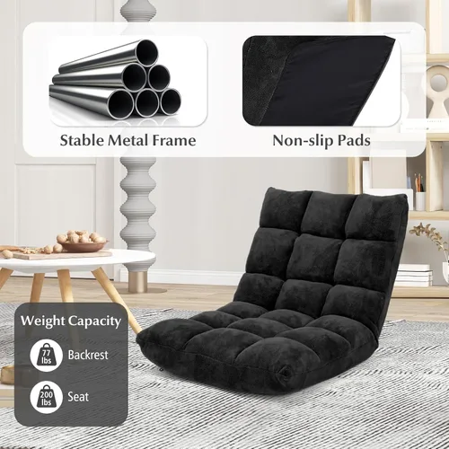 Vista 6 de Sofá de suelo de 14 posiciones, sofá plegable para juegos, cojines cómodos y marco de acero de estudio, cama ajustable en ángulo, sofá reclinable