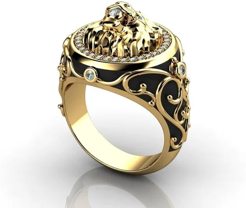 Vista 2 de Anillo de oro de moda con cabeza de león para hombre, anillo de león vikingo nórdico, anillo de león, joyería de león, anillo gótico de cruz