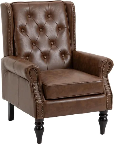 Vista 13 de Mid-Century - Silla de ala alta, moderna silla decorativa de tela con mesa auxiliar de madera maciza, sofá individual de ocio para sala de estar
