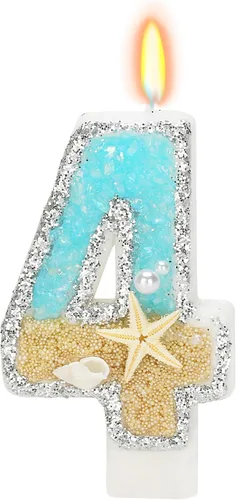 Vista 68 de Vela número 1 de estrella de mar de playa para decoración de pastel Plata
