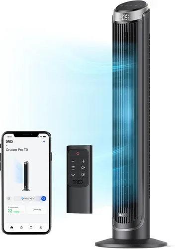 Vista 8 de Dreo - Ventilador de torre WiFi de 40 pulgadas, enfriamiento de alta velocidad de 26 pies por segundo, ventilador silencioso con control remoto