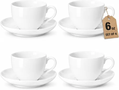 Vista 10 de Juego de tazas de café de porcelana con platillo, taza y platillo de Blanco