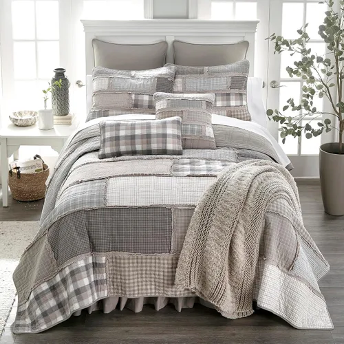 Vista 8 de Donna Sharp Edredón de algodón tamaño King - Campfire Lodge Patrón de piezas y patchwork, lavable a máquina