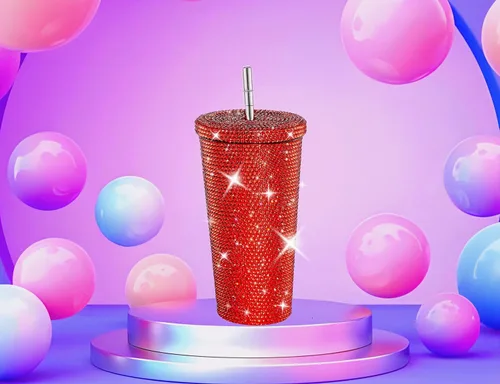 Vista 8 de Tazas de café helado con purpurina de diamante, taza de agua azul brillante con tapa y popote para agua para mujer y niña, 2