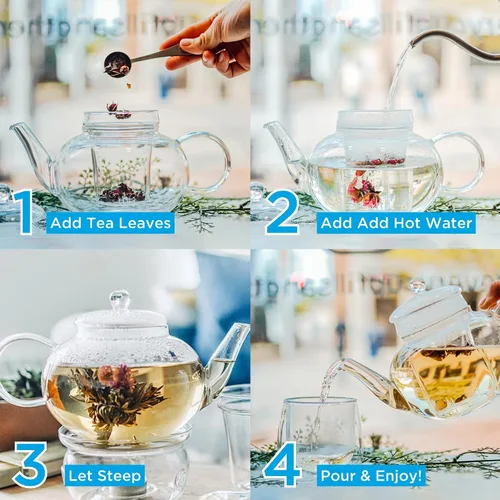 Vista 4 de GROSCHE MONACO - Tetera de vidrio de 42 oz con infusor de té de vidrio de 42.3 fl oz Capacidad. Vidrio de borosilicato a prueba de calor y todo