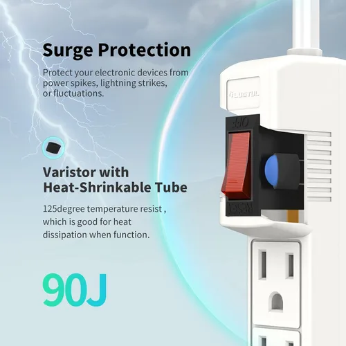 Vista 4 de Regleta protectora contra sobretensiones, paquete de 2 – 4 tomas de corriente y cable de extensión de 2 pies, 1875 W/15 A 90 julios, protección