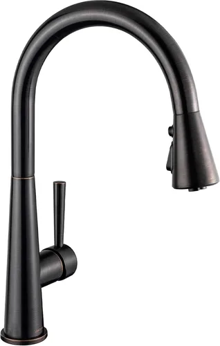 Vista 13 de Lava Odoro - Grifo de cocina con rociador extraíble, grifo de fregadero de cocina negro mate y dorado cepillado, grifo negro y latón para fregadero