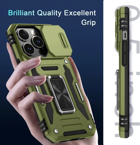 Vista 107 de DEERLAMN Funda para iPhone Xs Max con funda deslizante para cámara + protector de pantalla, soporte giratorio de anillo de grado militar a prueba