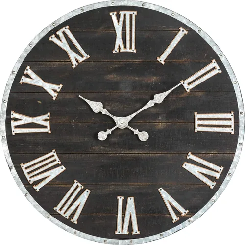 Vista 9 de Glitzhome Reloj de pared con números romanos de 28 pulgadas, reloj de pared negro enorme, de madera rústica, grande, negro, blanco, para sala