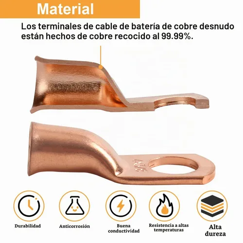 Vista 3 de 1/0 AWG 1/4" Stud (25 piezas), Terminal de Anillo de Batería de Servicio Pesado, Conectores de Calibre 0, Lengüetas de Alambre de Cobre de 1/0