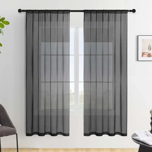 Vista 31 de MRTREES Cortinas transparentes de Aqua Blue, para cocina, de 36 pulgadas de longitud, cortinas transparentes de gasa con filtro de luz, cortinas
