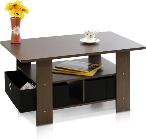 Vista 6 de Furinno - Mesa de centro con cajones, marrón oscuro/negro