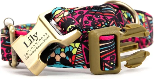 Vista 5 de Collar de perro personalizado con nombre y número de teléfono grabado, collar ajustable personalizado para cachorros, collar de algodón orgánico