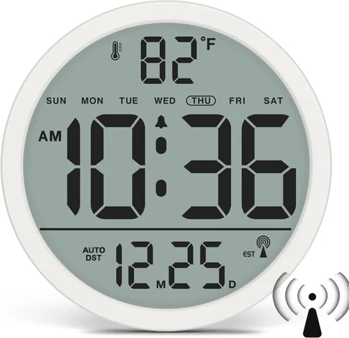 Vista 10 de WallarGe Reloj de pared con luz nocturna para dormitorio, 12 pulgadas Negro