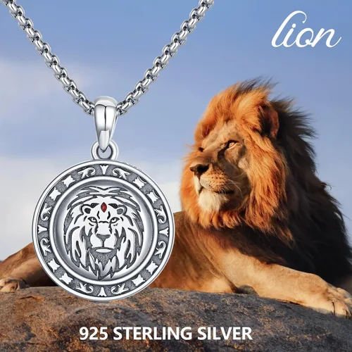 Vista 6 de Animal Necklace 925 Sterling Silver LionSnakeWolfFoxRaven Necklace Viking Protection Witchy Necklace Viking Animal Jewelry for Men Boys Christmas