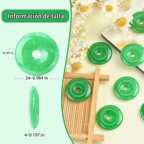 Vista 2 de KitBeads 10 dijes de dona de jade natural, dije curativo de chakras, círculo, moneda, cuarzo para hacer collares, joyas