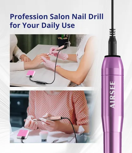 Vista 7 de AIRSEE Taladro de uñas de 20000 RPM para el hogar y el salón, lima de uñas eléctrica portátil para manicura y pedicura con 6 brocas y 26 bandas