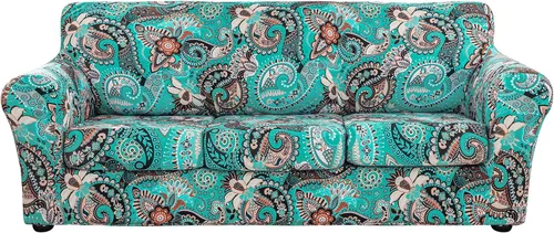 Vista 24 de Lamberia Funda de Sofá Estampada de Alta Elasticidad Fundas de Sofá de 2 Piezas Funda de Sillón con Una Funda de Cojín Separada Parte Inferior Flor