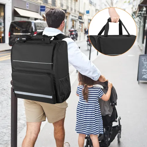 Vista 5 de Mochila para cochecito compatible con BABYZEN YOYO2, color negro, diseño patentado Asa acolchada envuelta, correa para el hombro, cinturón