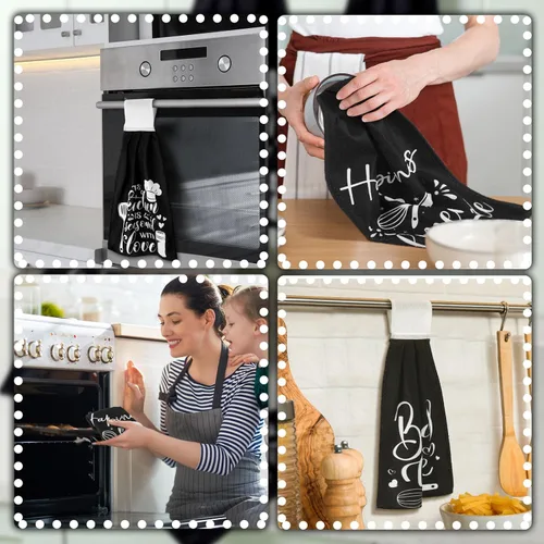 Vista 5 de Sratte Juego de 4 toallas de cocina divertidas con citas divertidas, juego de toallas de mano divertidas con lazo para colgar, toalla de cocina