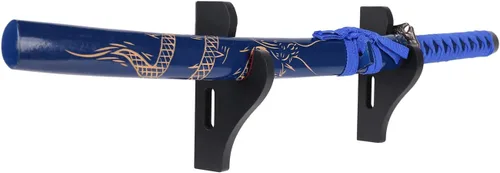 Vista 6 de Soporte de espada Katana de montaje en pared, 1 par de terciopelo acolchado ajustable gancho soporte de exhibición Samurai Sword Hanger sable de luz