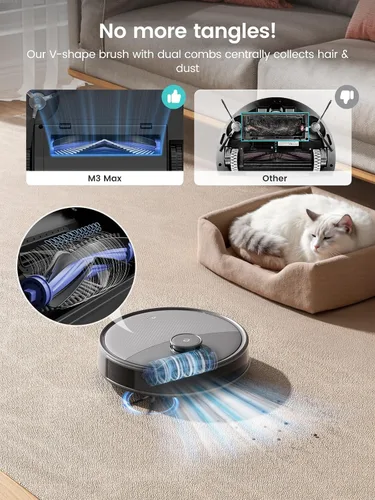 Vista 5 de Lefant LiDAR Robot aspiradora y trapeador, succión de 20000 Pa, 90 días de autovaciado, prevención de obstáculos, lavado y secado automático