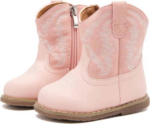 Vista 13 de BMCiTYBM Botas de bebé vaqueras para niño y niña, botas vaqueras occidentales para bebé, botas de vaquero para bebé con punta redonda, botas